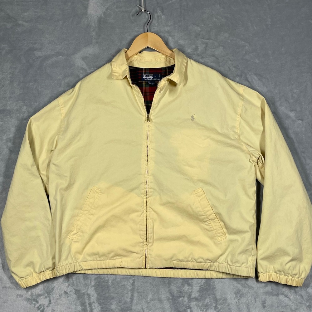 Polo Ralph Lauren Mens Yellow Harrington Jacket Plaid Lined Cotton Size L 4805